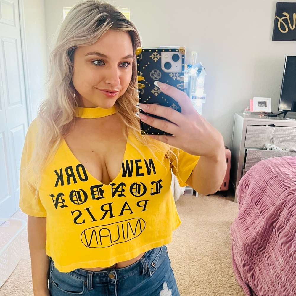 Yellow Graphic Choker Top